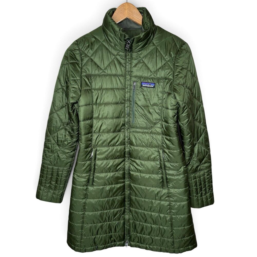 Patagonia Radalie Parka Jacket Womens XS Olive Green Quilted Long Insulated